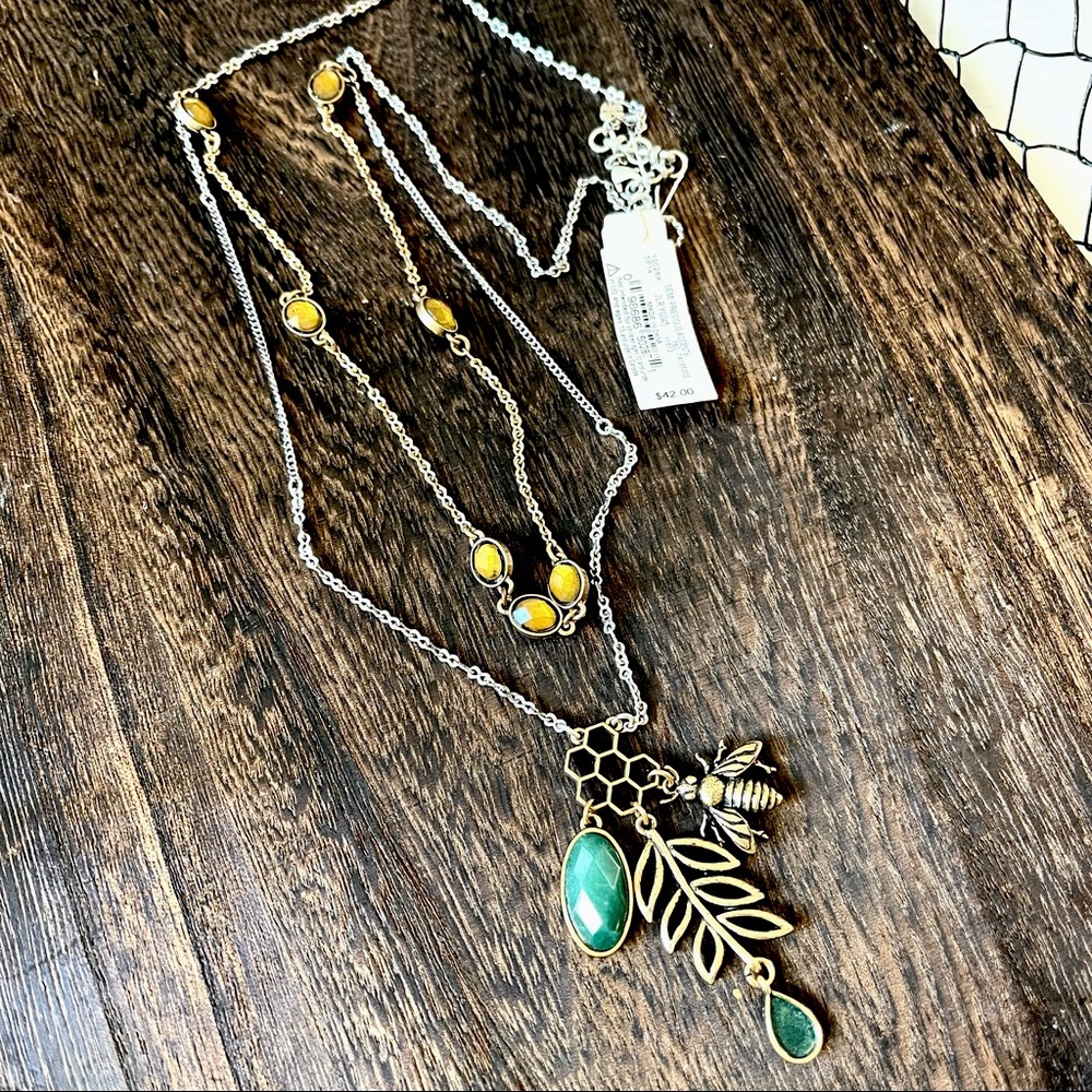 πππSOLDπππLUCKY BRAND Semi precious mixed metals beehive + stone long lay - Picture 1 of 11